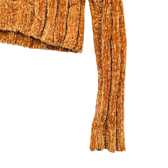 Yellow Crop Chenille Ribbed‎ Y2K Favlux Vintage Academia Cozy Sweater Small - Picture 10 of 14